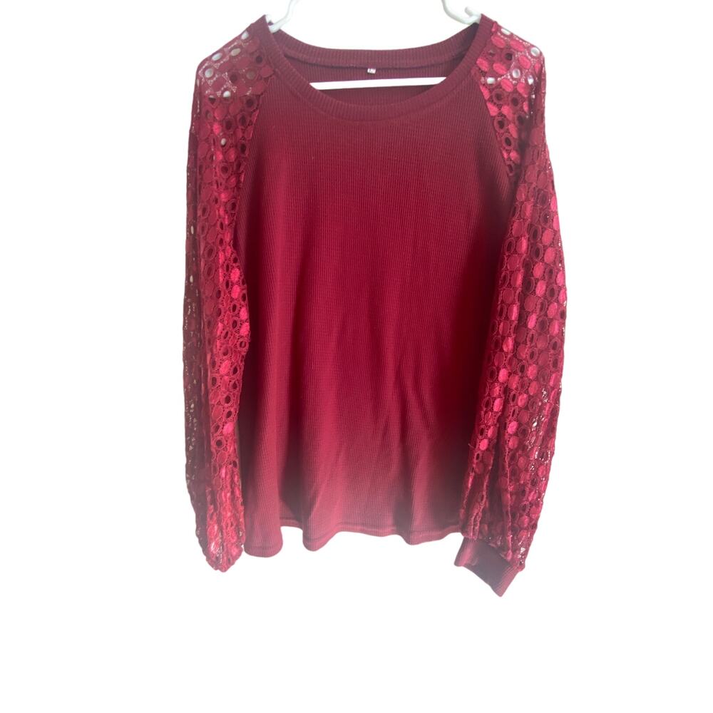 Unbranded - Burgundy stretch Waffle top with lace long sleeves size Large